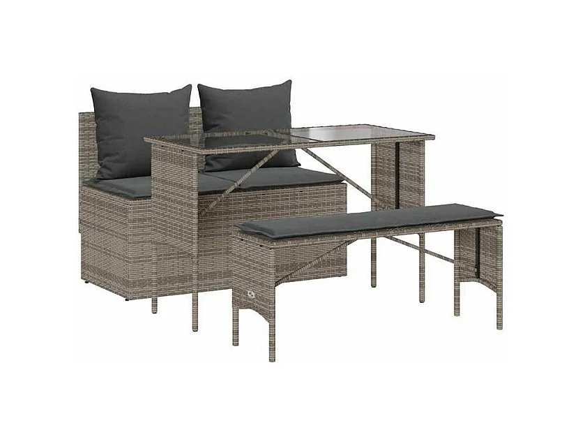 Ensemble à manger de jardin 3 pcs coussins gris résine tressée