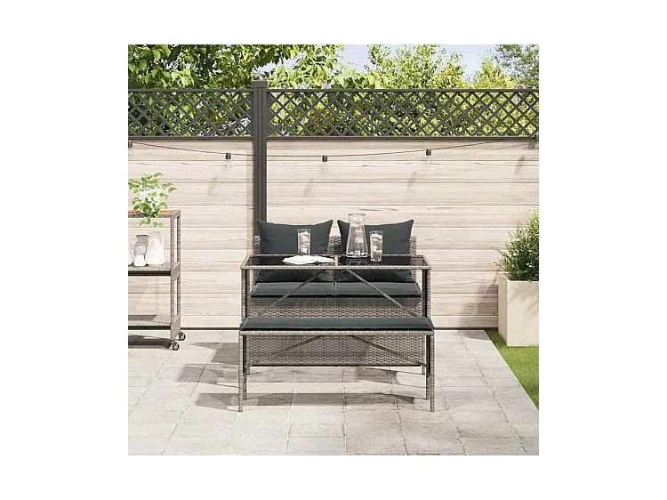 Ensemble à manger de jardin 3 pcs coussins gris résine tressée