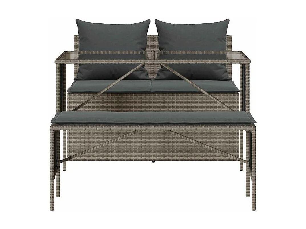 Ensemble à manger de jardin 3 pcs coussins gris résine tressée