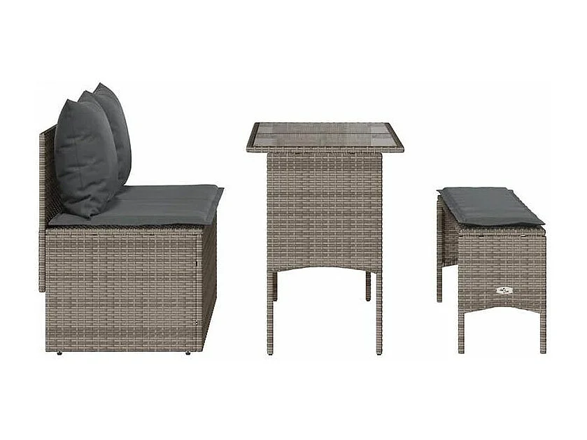 Ensemble à manger de jardin 3 pcs coussins gris résine tressée