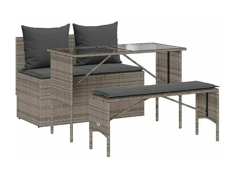 Ensemble à manger de jardin 3 pcs coussins gris résine tressée