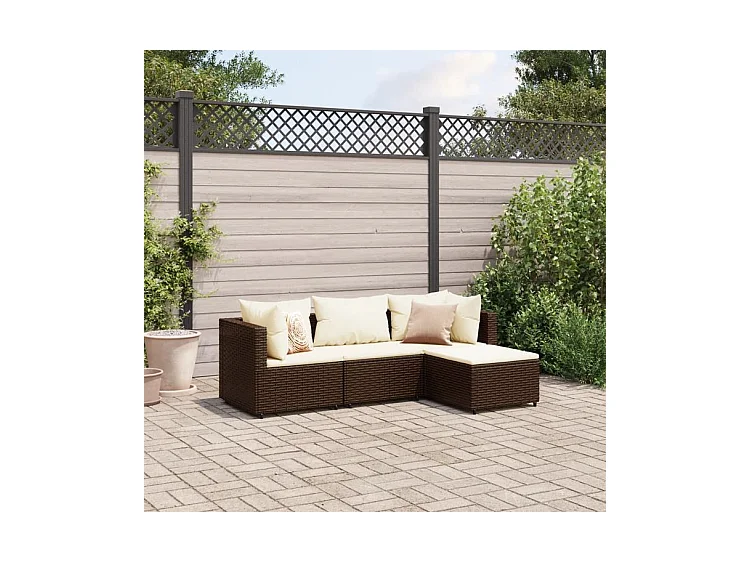 Salon de jardin 4 pcs avec coussins Marron Résine tressée