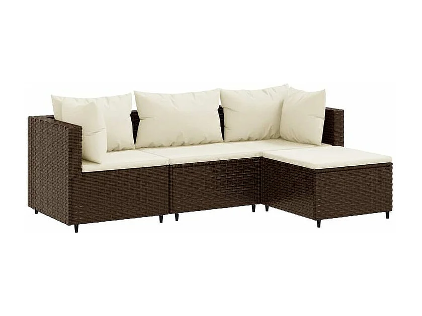 Salon de jardin 4 pcs avec coussins Marron Résine tressée