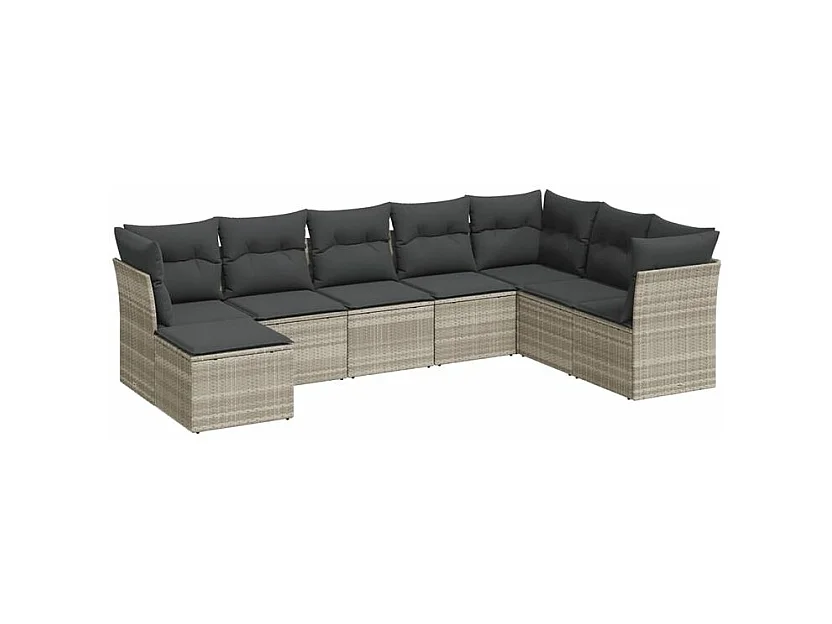 Salon de jardin 8 pcs avec coussins gris clair résine tressée