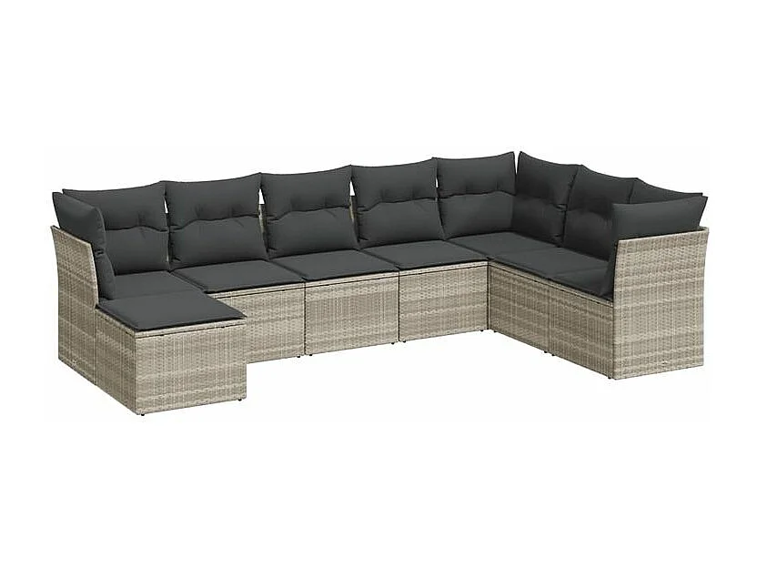 Salon de jardin 8 pcs avec coussins gris clair résine tressée