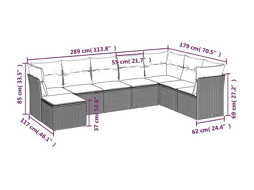 Salon de jardin 8 pcs avec coussins gris clair résine tressée