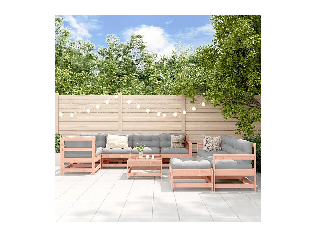 Salon de jardin 10 pcs avec coussins bois massif douglas