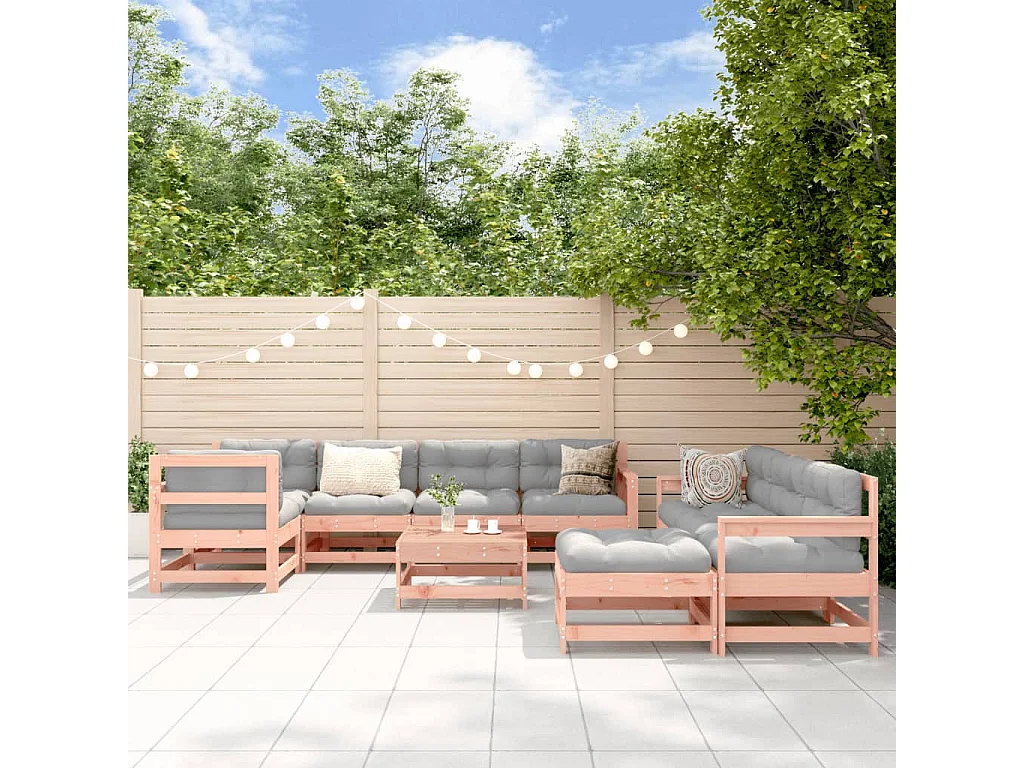 Salon de jardin 10 pcs avec coussins bois massif douglas