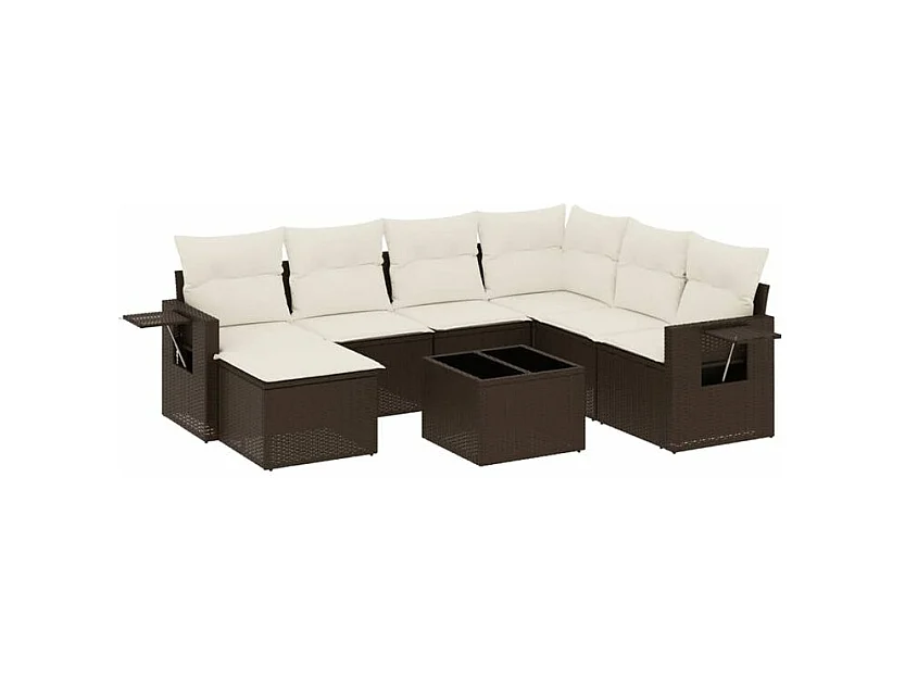 Salon de jardin 8 pcs avec coussins marron résine tressée