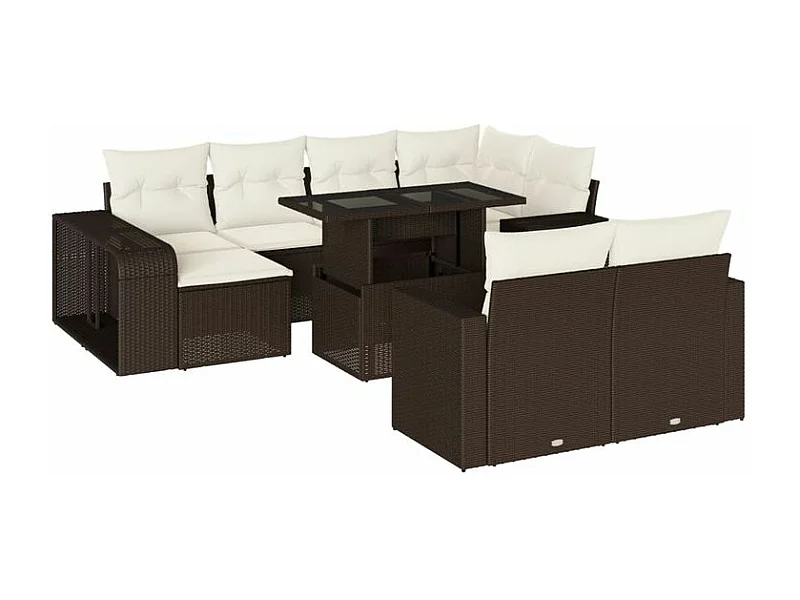 Salon de jardin et coussins 11 pcs marron résine tressée