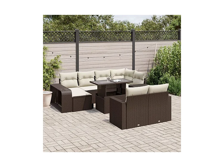 Salon de jardin et coussins 11 pcs marron résine tressée