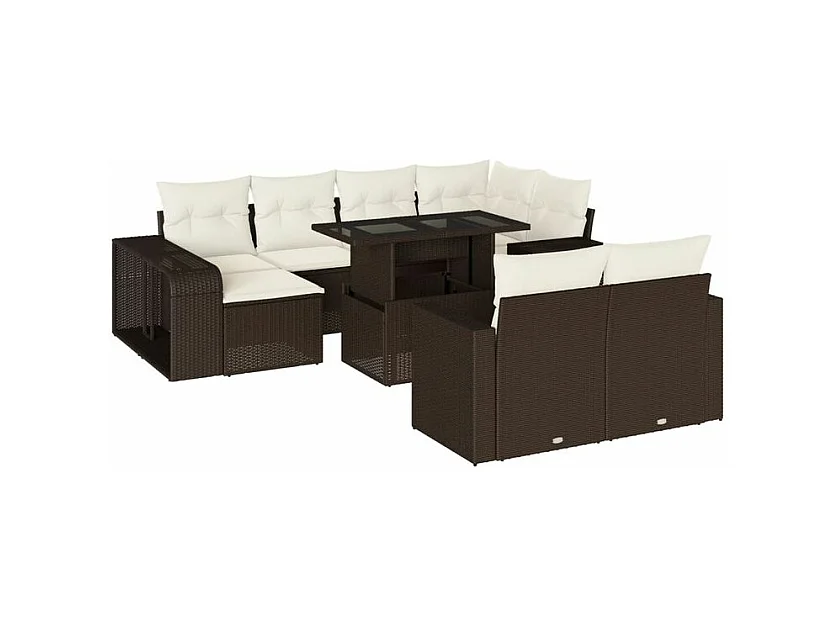 Salon de jardin et coussins 11 pcs marron résine tressée