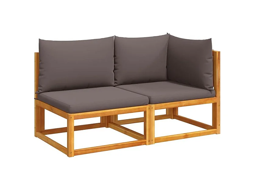 Canapé de jardin avec coussins 2 places bois massif d'acacia