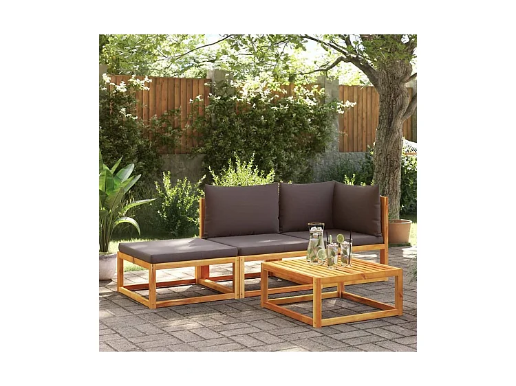 Canapé de jardin avec coussins 2 places bois massif d'acacia