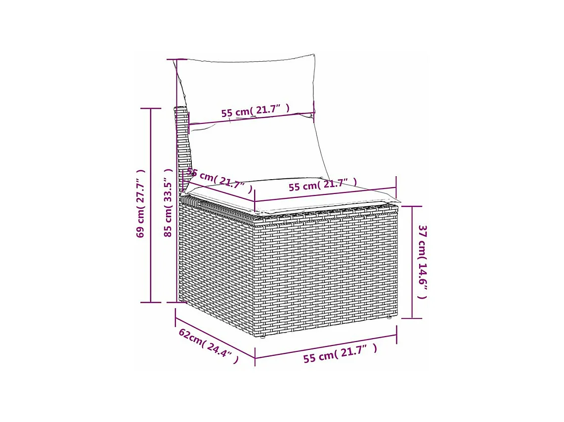 Salon de jardin 10 pcs avec coussins marron résine tressée
