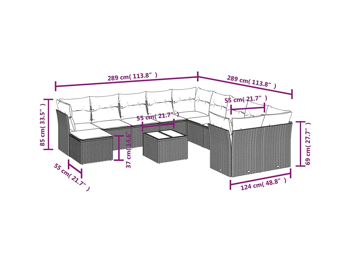 Salon de jardin 12 pcs avec coussins noir résine tressée
