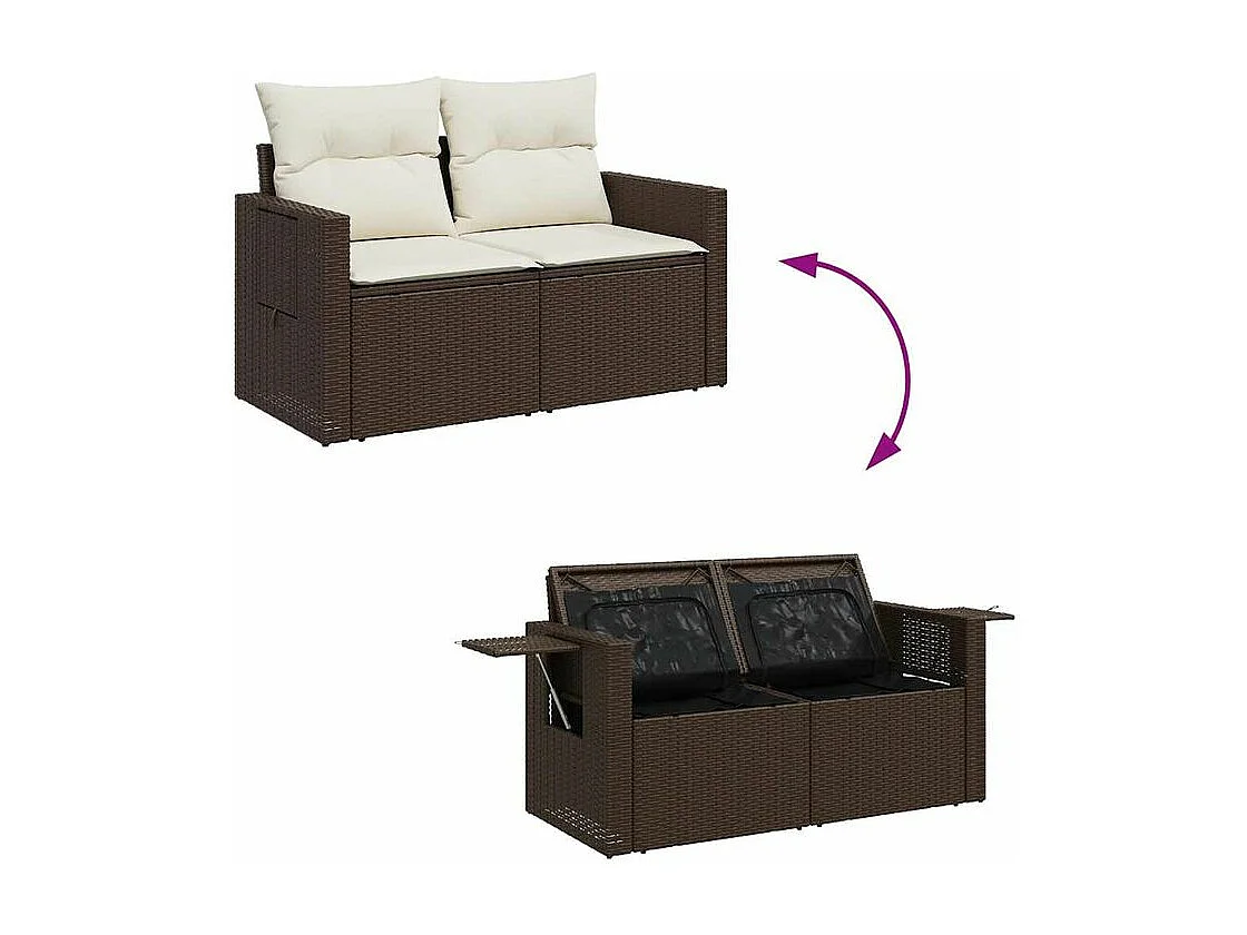 Salon de jardin avec coussins 9 pcs marron résine tressée