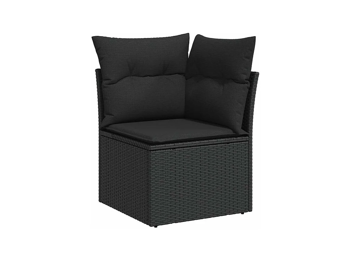 Salon de jardin 10 pcs avec coussins noir résine tressée