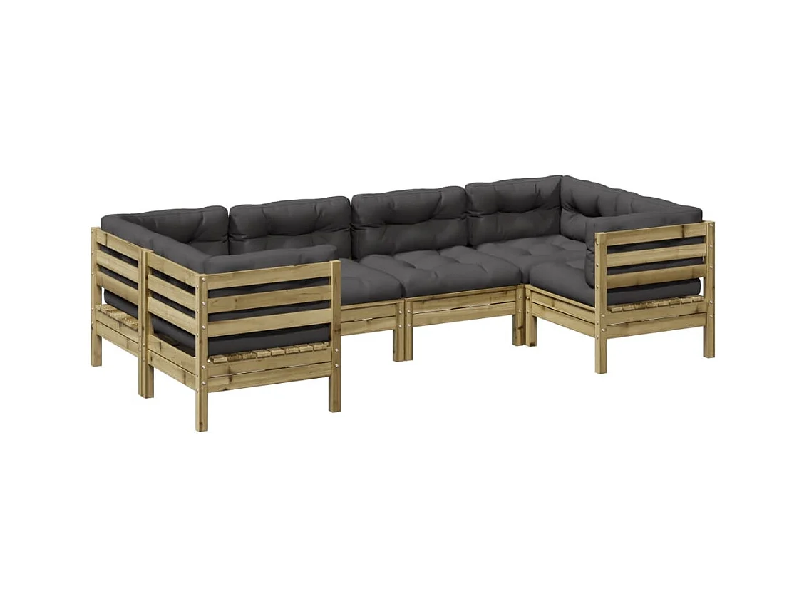 Salon de jardin 6 pcs avec coussins bois de pin imprégné