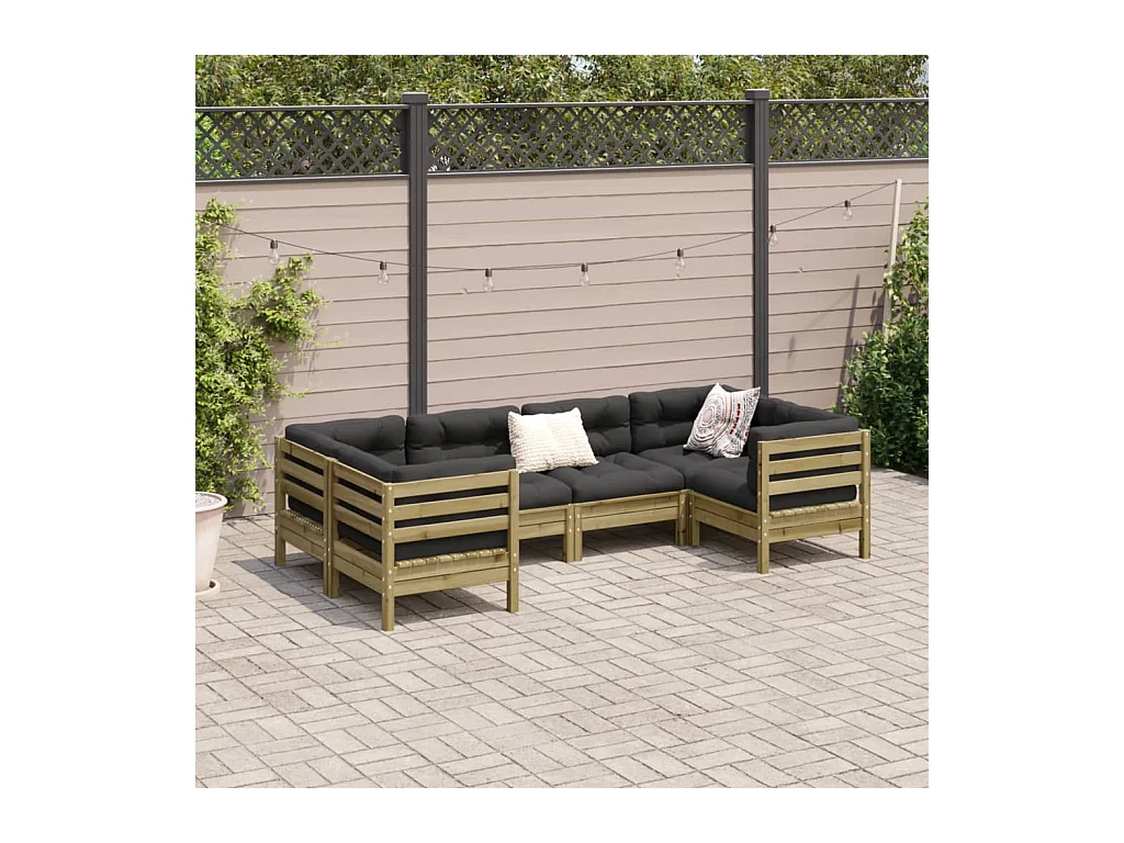 Salon de jardin 6 pcs avec coussins bois de pin imprégné