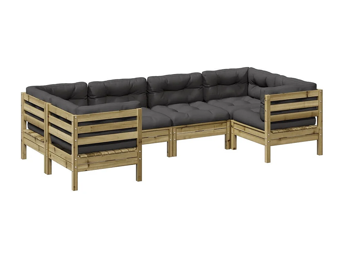 Salon de jardin 6 pcs avec coussins bois de pin imprégné