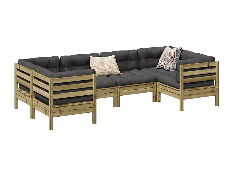 Salon de jardin 6 pcs avec coussins bois de pin imprégné