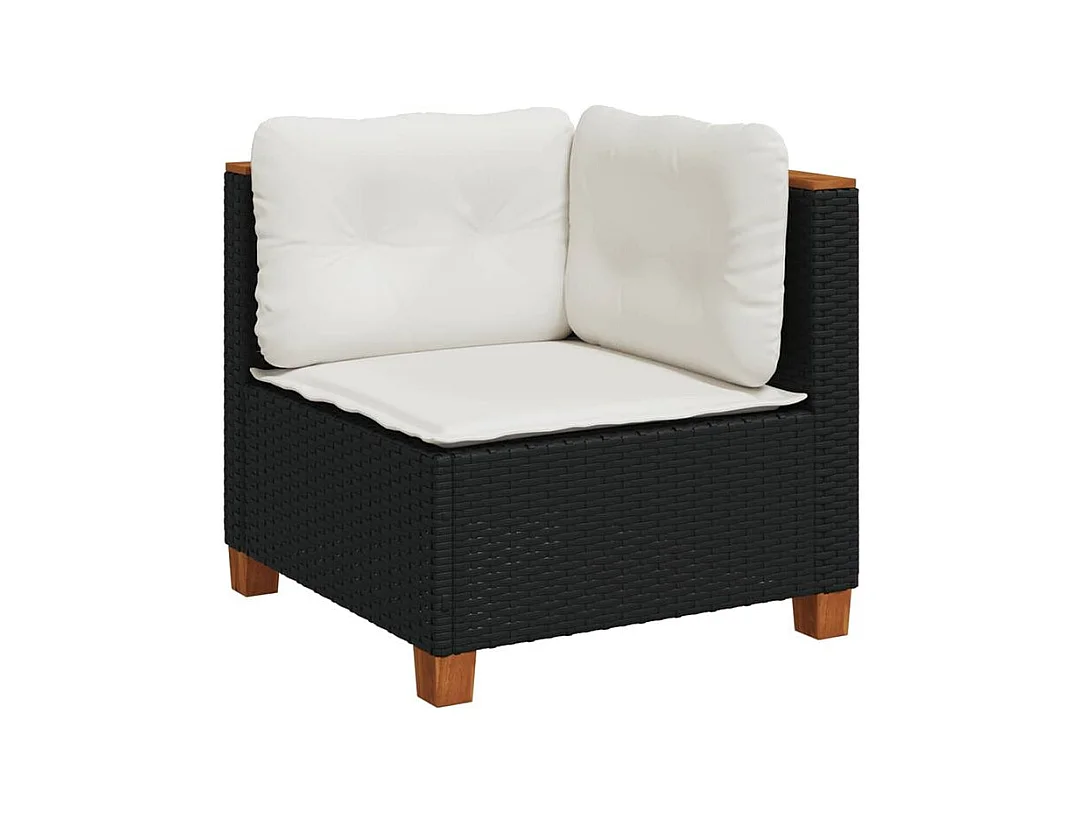 Salon de jardin 4 pcs avec coussins noir résine tressée