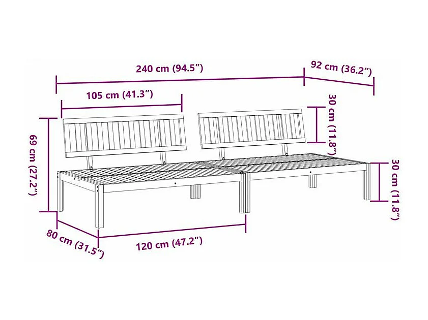 Canapés centraux palette de jardin 2 pcs bois massif d'acacia