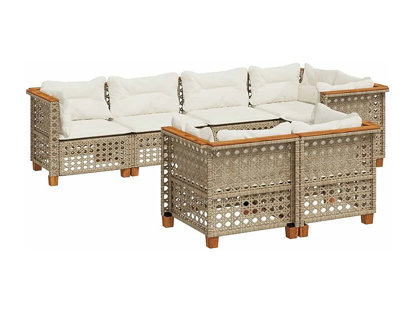 Salon de jardin avec coussins 7 pcs beige résine tressée