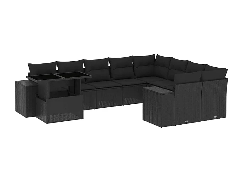 Salon de jardin 10 pcs avec coussins noir résine tressée