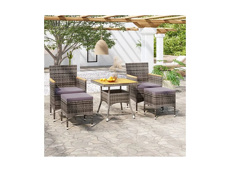 Ensemble à dîner de jardin 5 pcs Résine tressée et acacia Gris