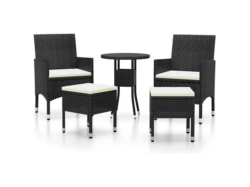 Salon de jardin 5 pcs Résine tressée Noir