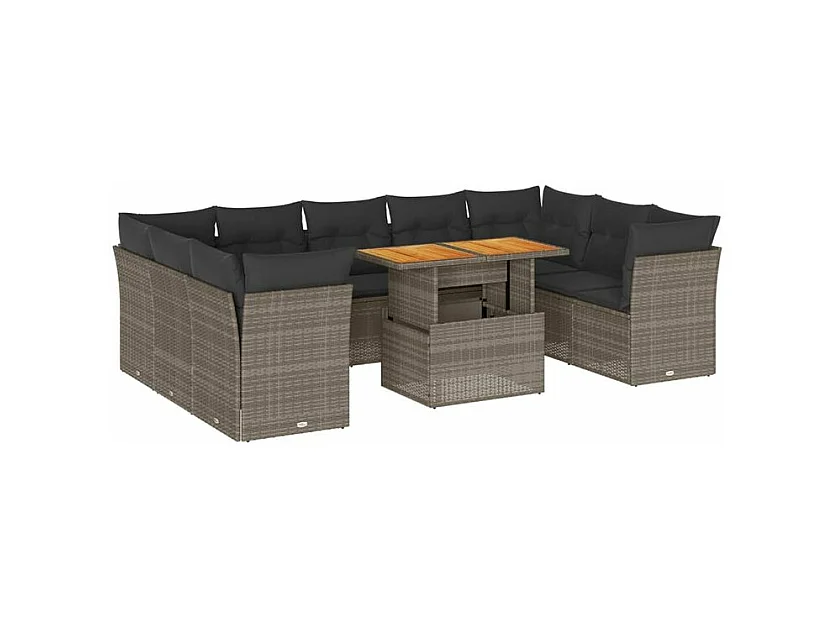 Salon de jardin avec coussins 10 pcs gris résine tressée