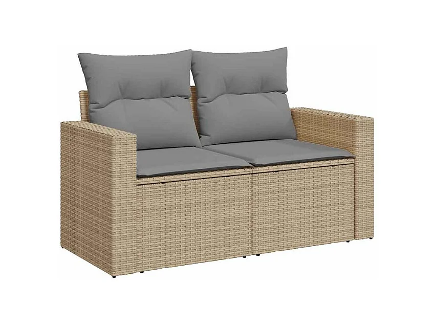 Salon de jardin 11 pcs avec coussins beige résine tressée