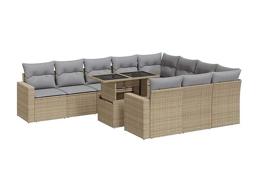 Salon de jardin 11 pcs avec coussins beige résine tressée