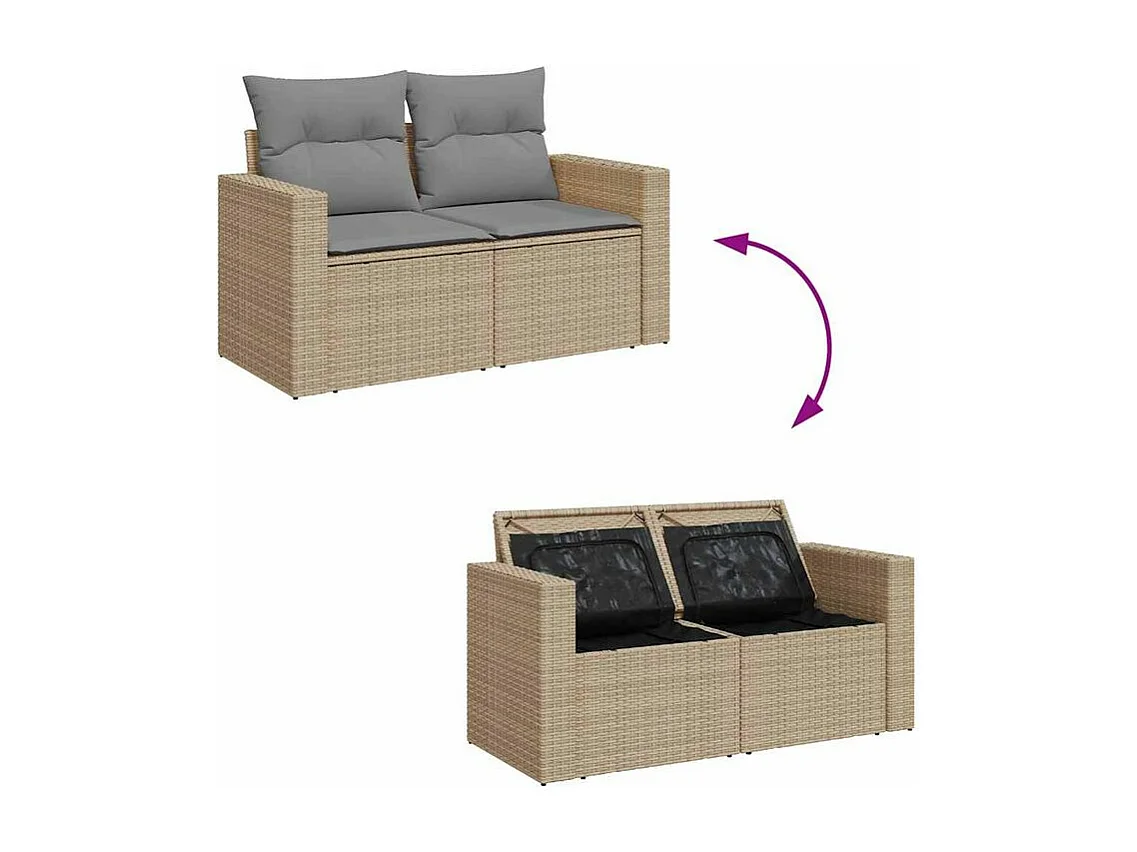 Salon de jardin 11 pcs avec coussins beige résine tressée