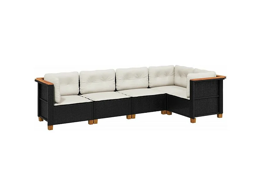 Salon de jardin 5 pcs avec coussins noir résine tressée
