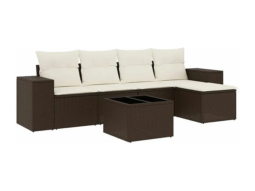Salon de jardin avec coussins 6 pcs marron résine tressée