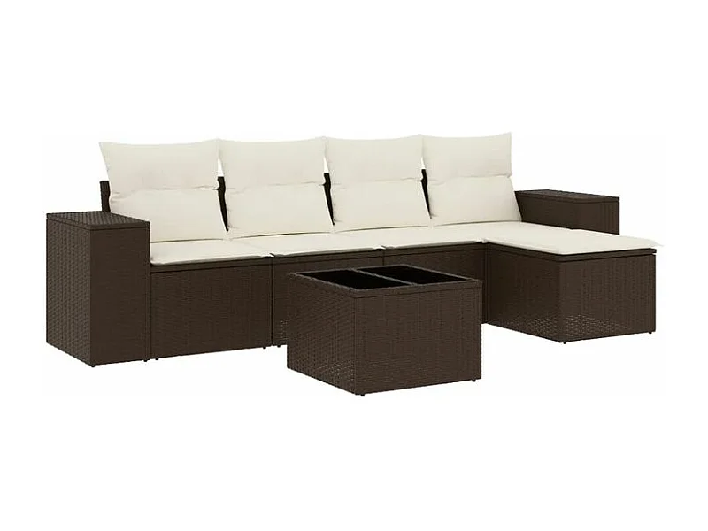 Salon de jardin avec coussins 6 pcs marron résine tressée