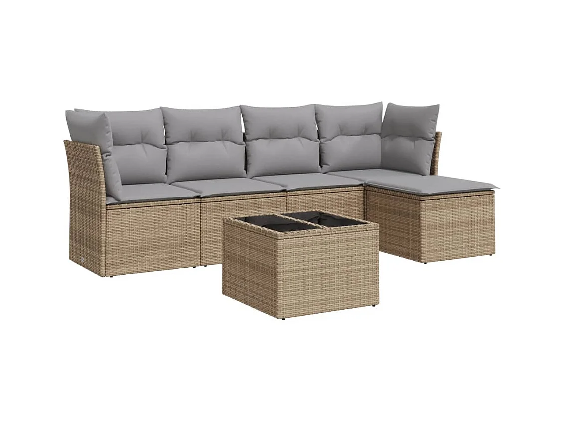 Salon de jardin avec coussins 6 pcs beige résine tressée