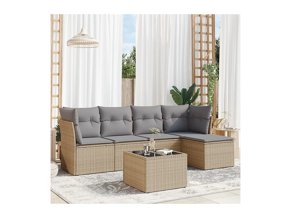 Salon de jardin avec coussins 6 pcs beige résine tressée