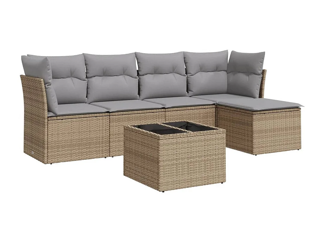 Salon de jardin avec coussins 6 pcs beige résine tressée