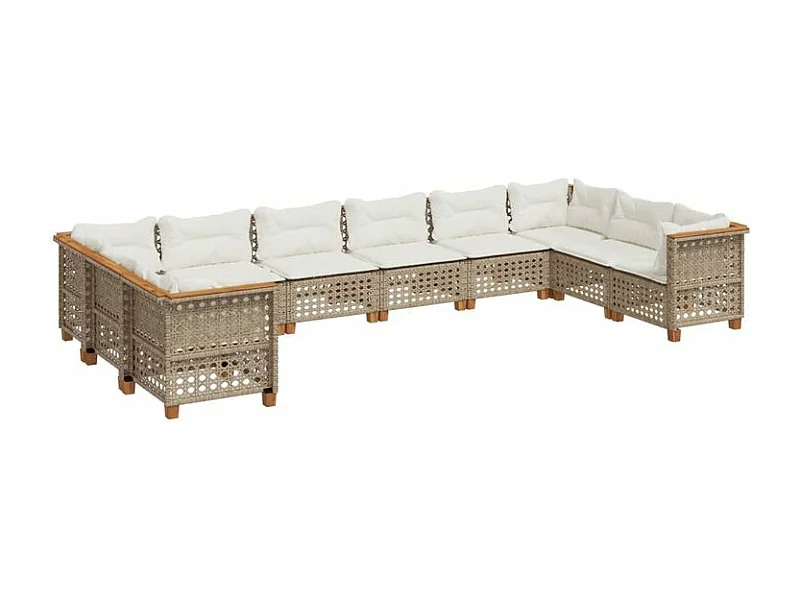 Salon de jardin avec coussins 10 pcs beige résine tressée