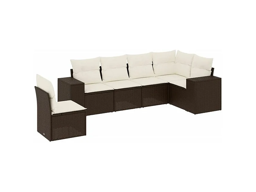 Salon de jardin avec coussins 6 pcs marron résine tressée