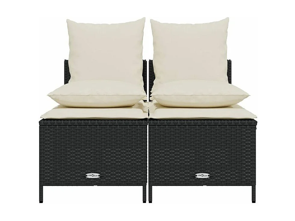 Salon de jardin 4 pcs avec coussins noir résine tressée