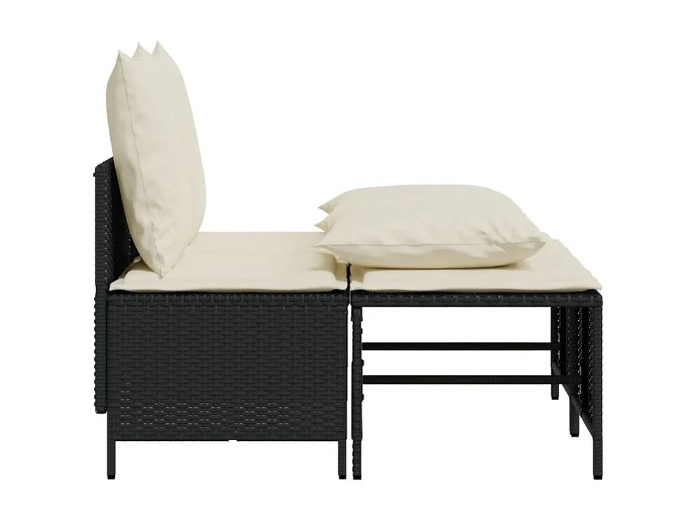 Salon de jardin 4 pcs avec coussins noir résine tressée