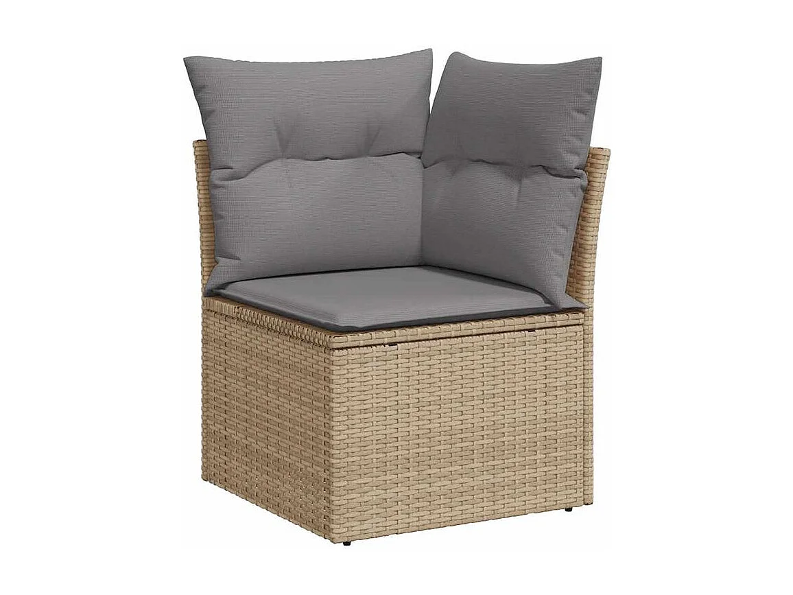 Salon de jardin avec coussins 10pcs beige résine tressée acacia