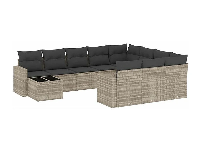 Salon de jardin 11 pcs avec coussins gris clair résine tressée