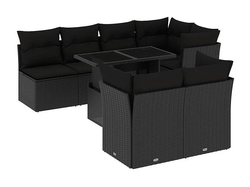 Salon de jardin 8 pcs avec coussins noir résine tressée