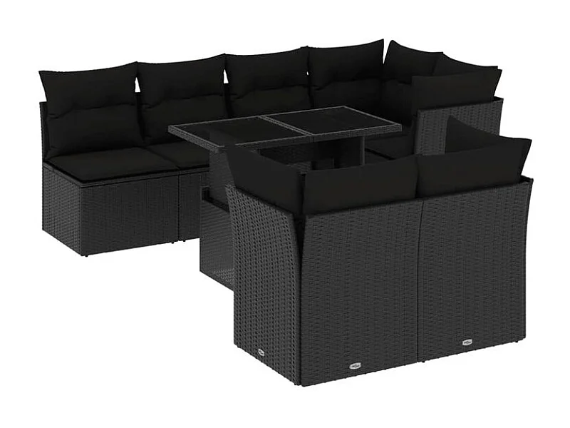 Salon de jardin 8 pcs avec coussins noir résine tressée
